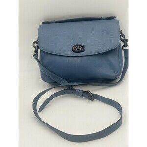 Coach Cassie 19 Blue Polished Pebble Leather Crossbody Bag Gunmetal C Turnlock